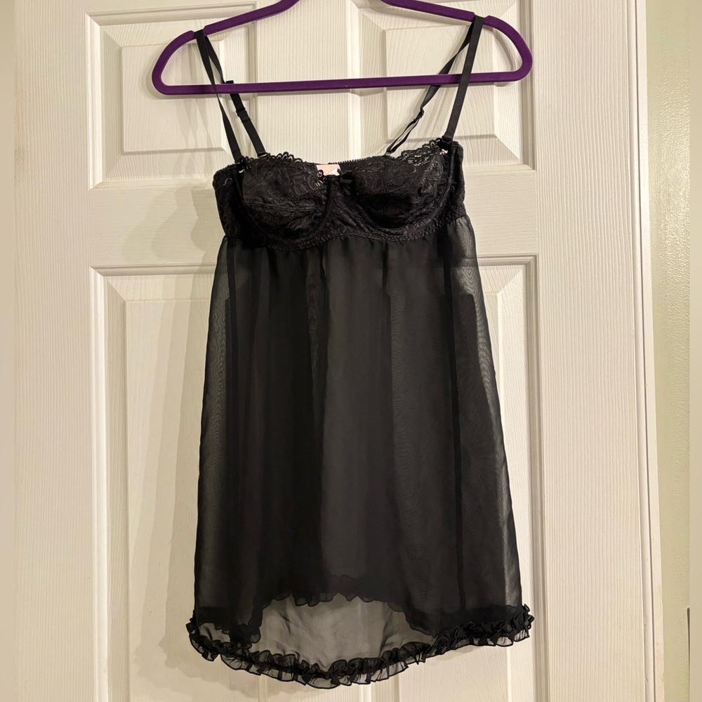 Victoria's Secret Black Sheer Lace Chemise